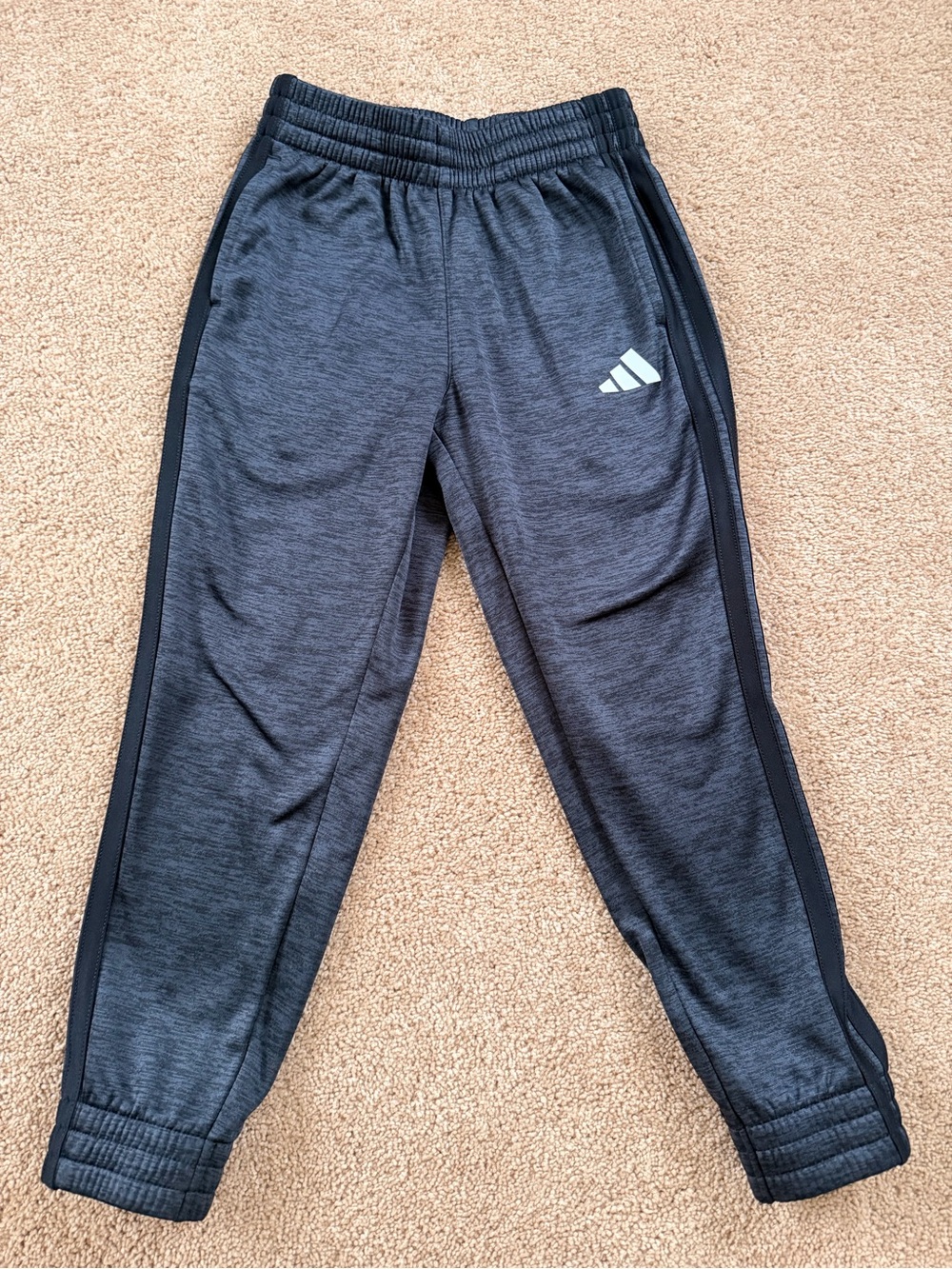 Adidas Boys 3 Stripe Fleece Joggers Black Heather Size 8